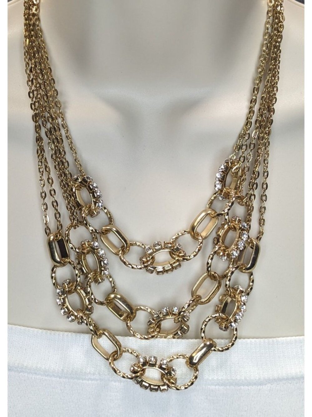 Glam Vintage Traci Lynn Layered Gold Tone Rhinestone Statement Chain Necklace